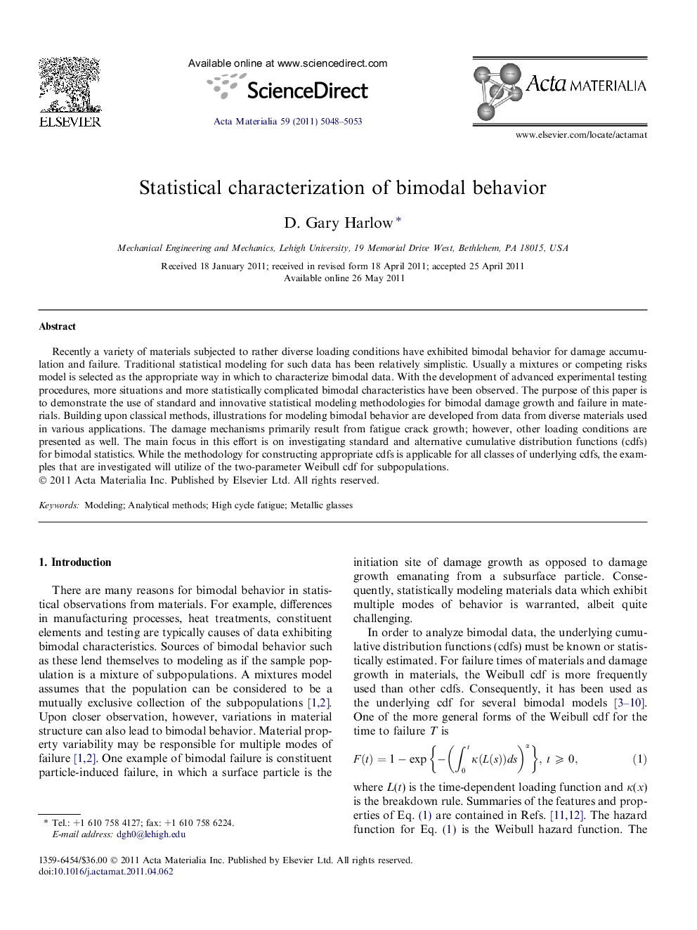 Statistical characterization of bimodal behavior