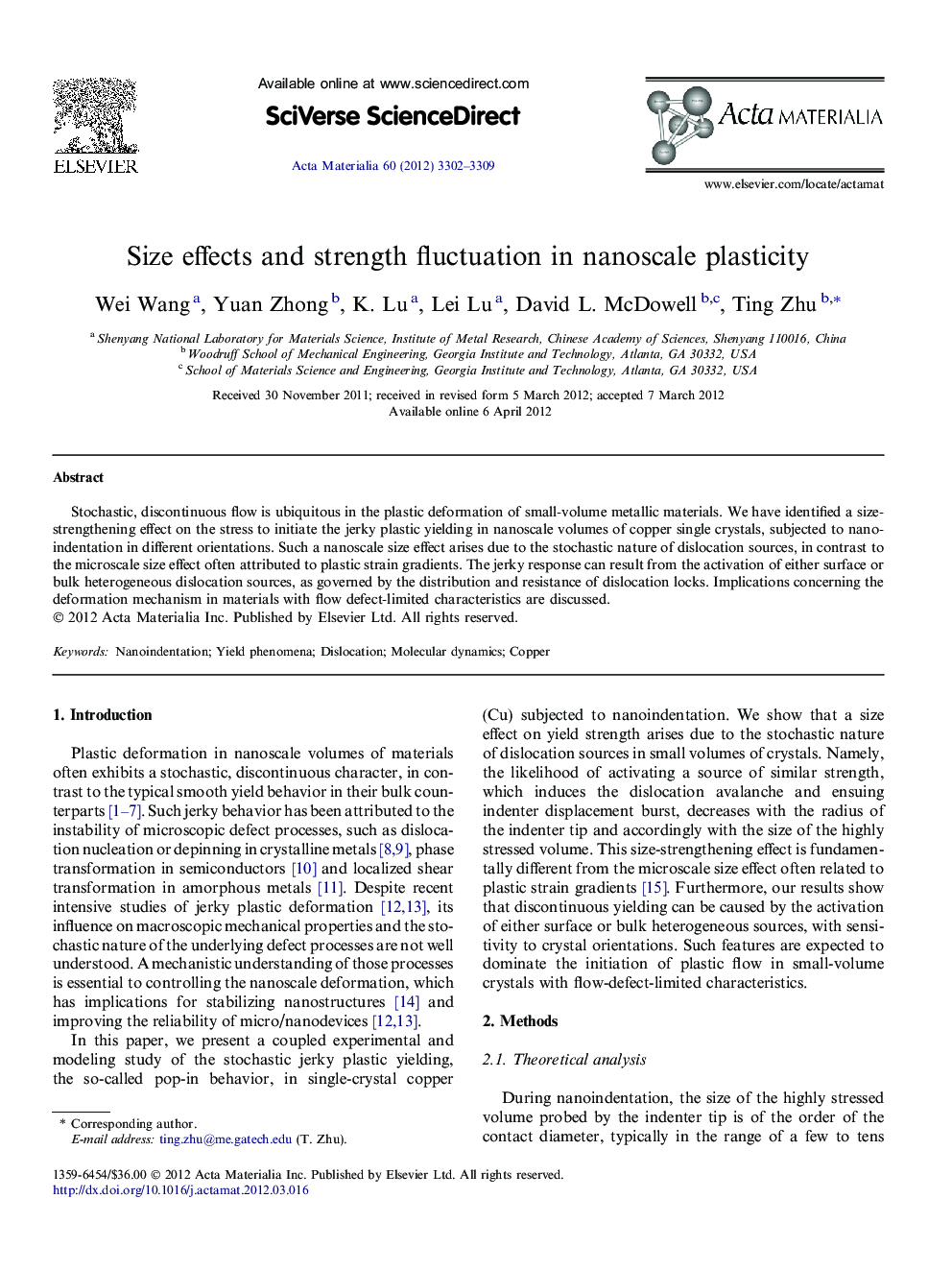 Size effects and strength fluctuation in nanoscale plasticity