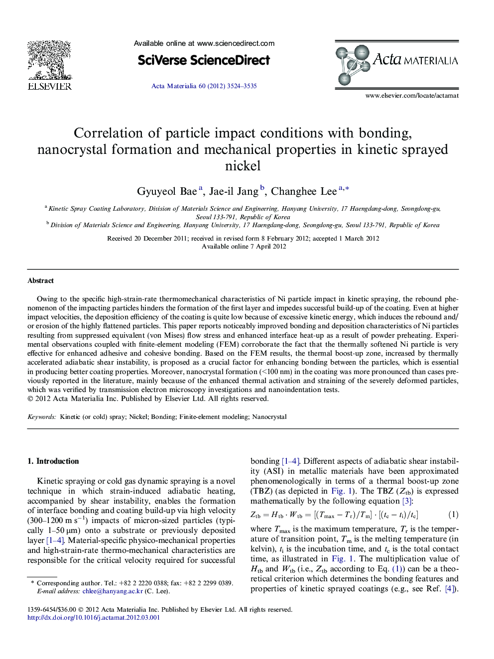 Correlation of particle impact conditions with bonding, nanocrystal formation and mechanical properties in kinetic sprayed nickel