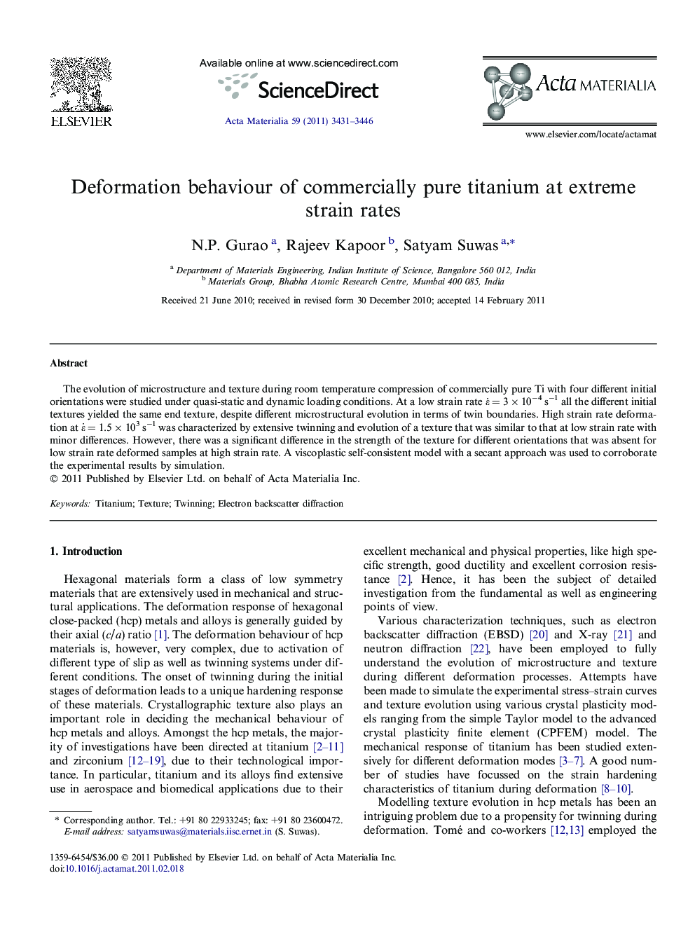 Deformation behaviour of commercially pure titanium at extreme strain rates