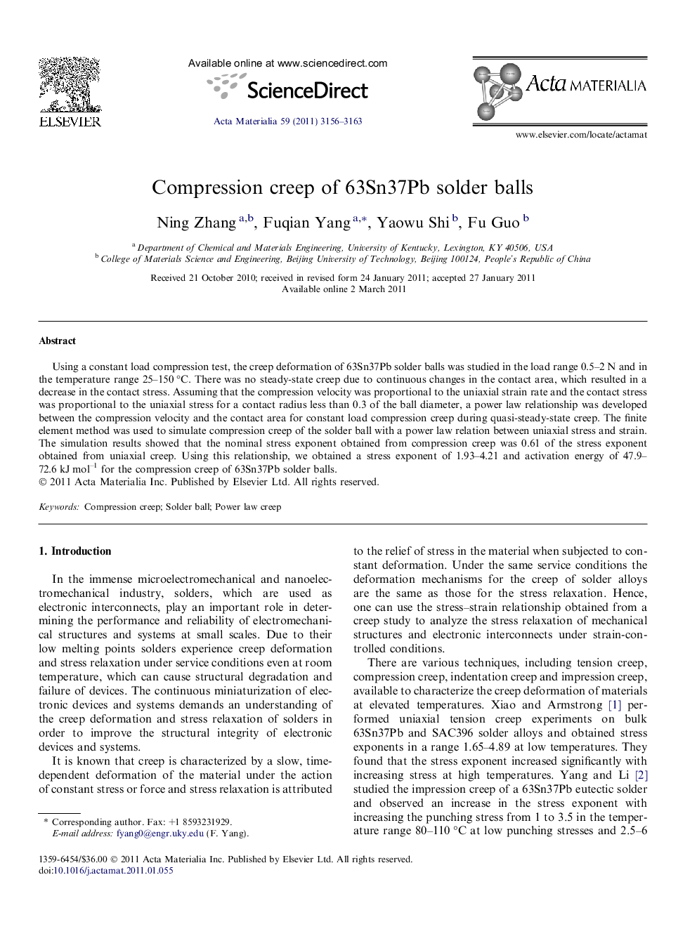 Compression creep of 63Sn37Pb solder balls