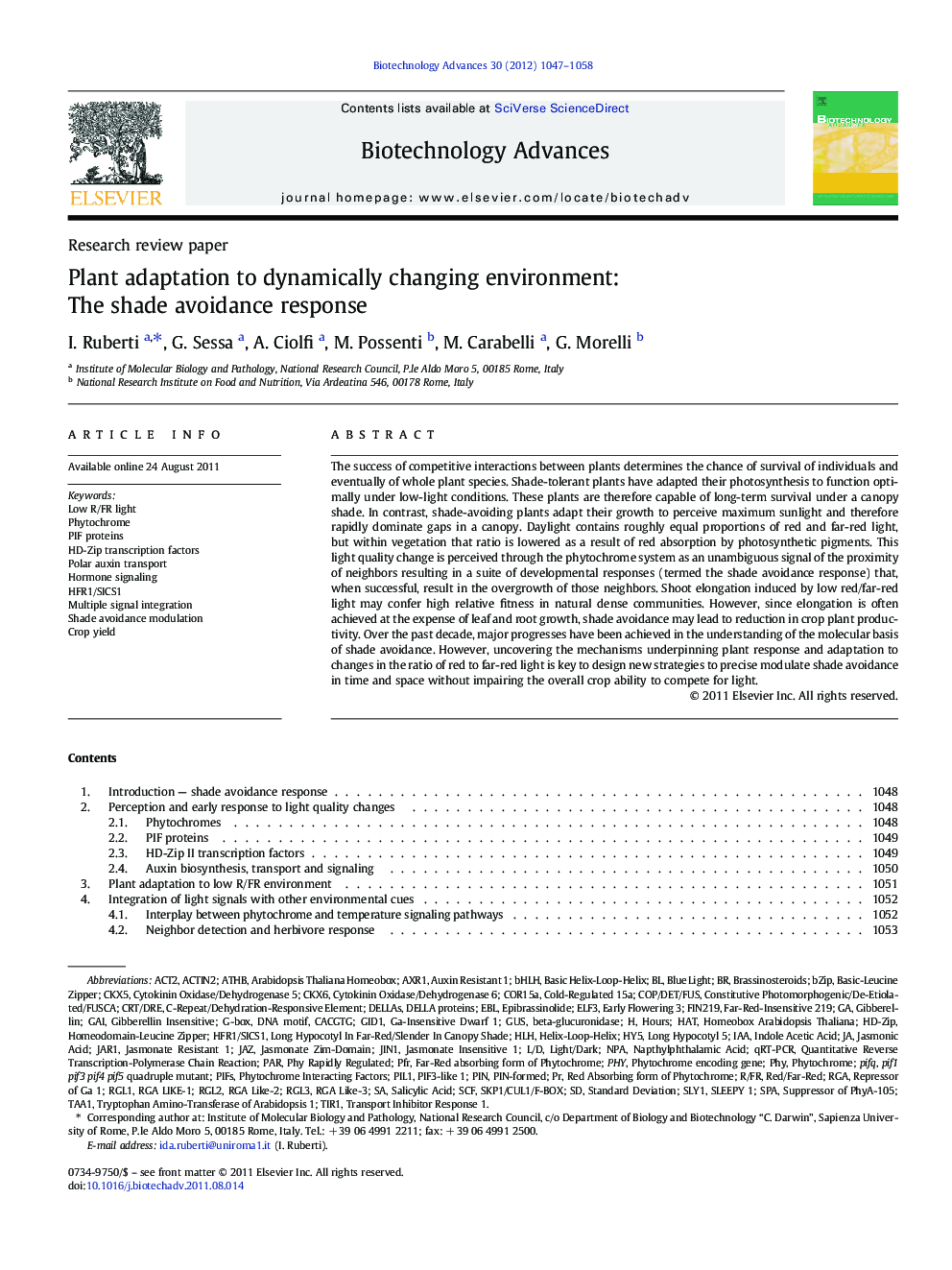 Plant adaptation to dynamically changing environment: The shade avoidance response