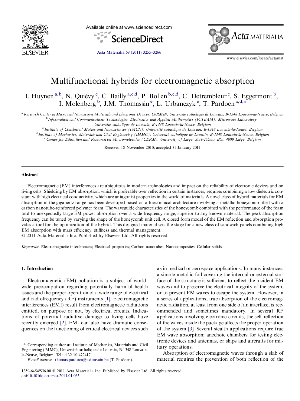 Multifunctional hybrids for electromagnetic absorption