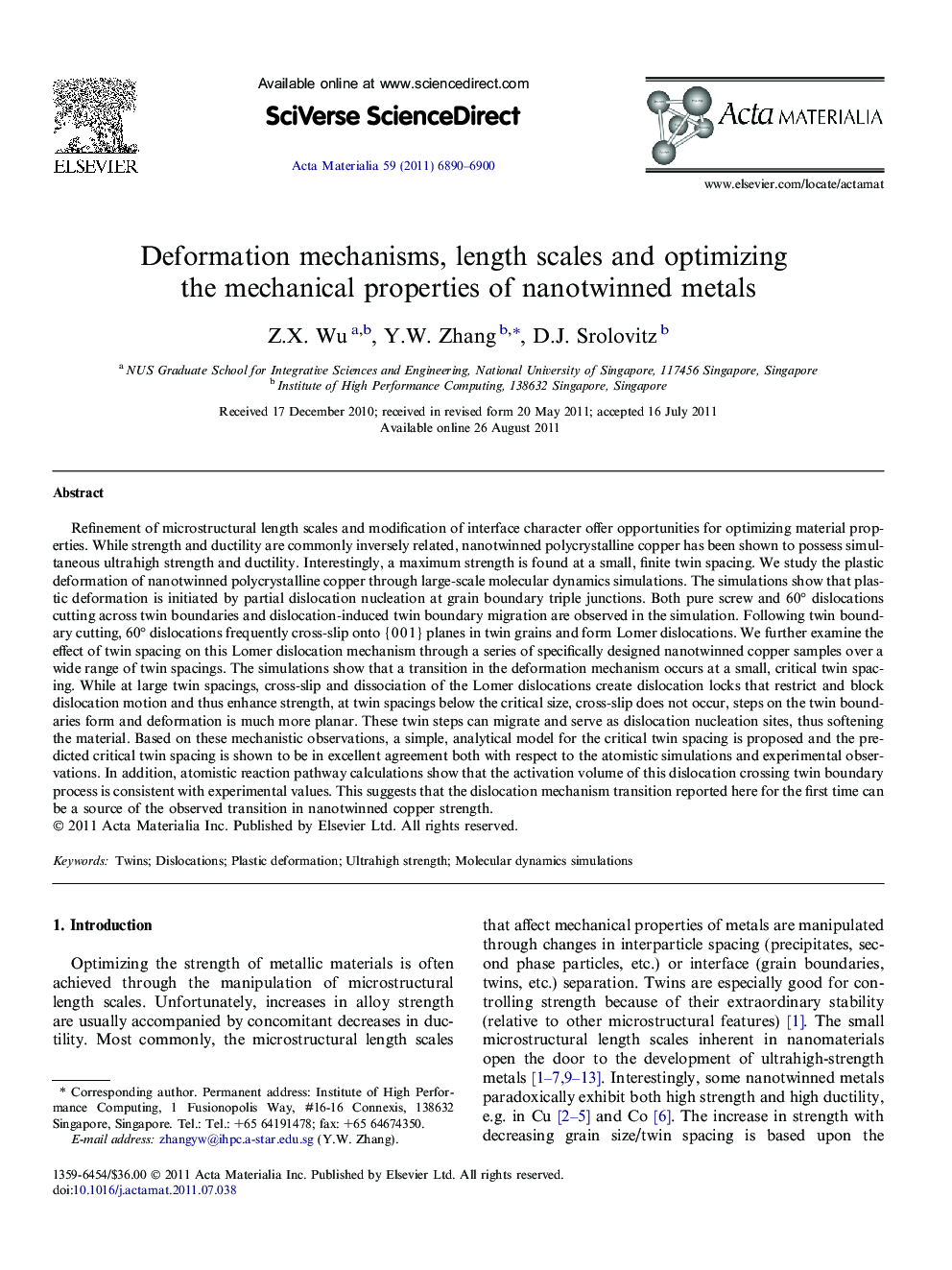 Deformation mechanisms, length scales and optimizing the mechanical properties of nanotwinned metals