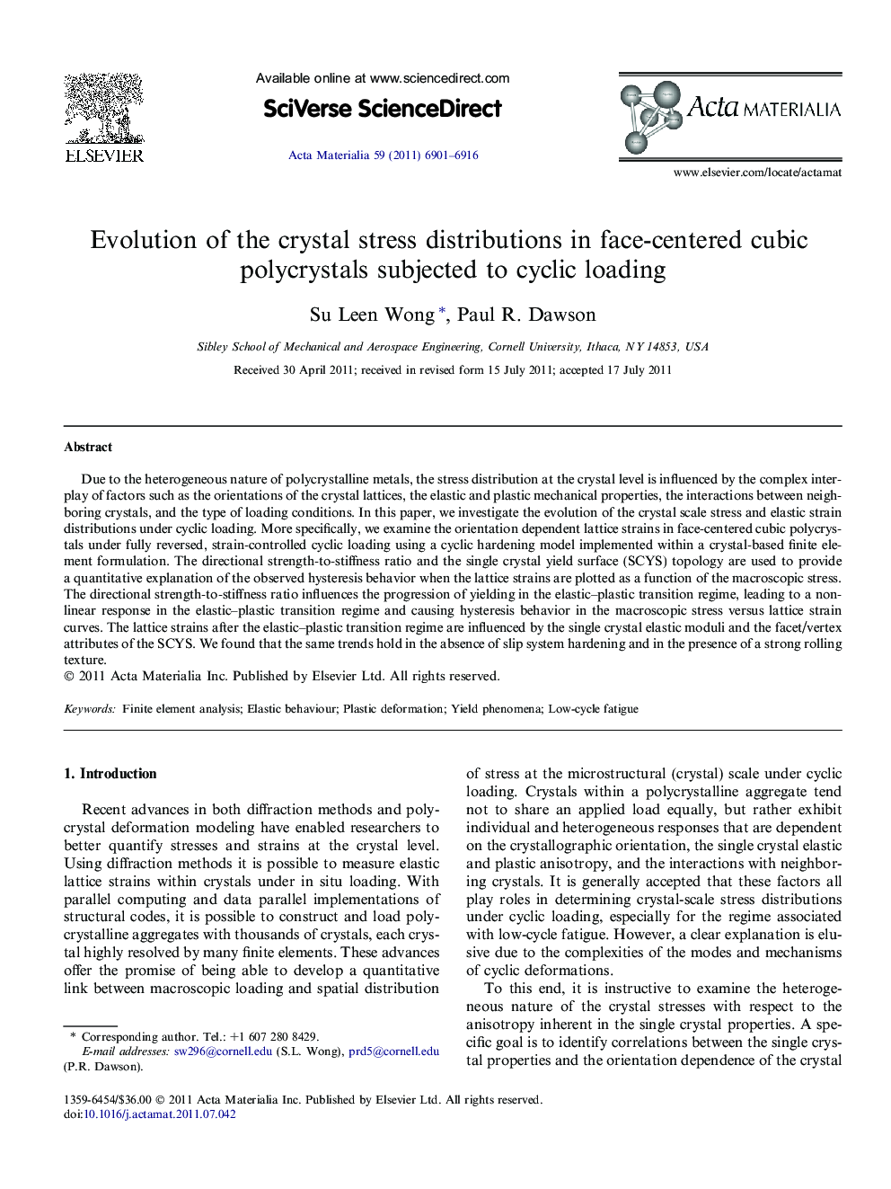 Evolution of the crystal stress distributions in face-centered cubic polycrystals subjected to cyclic loading