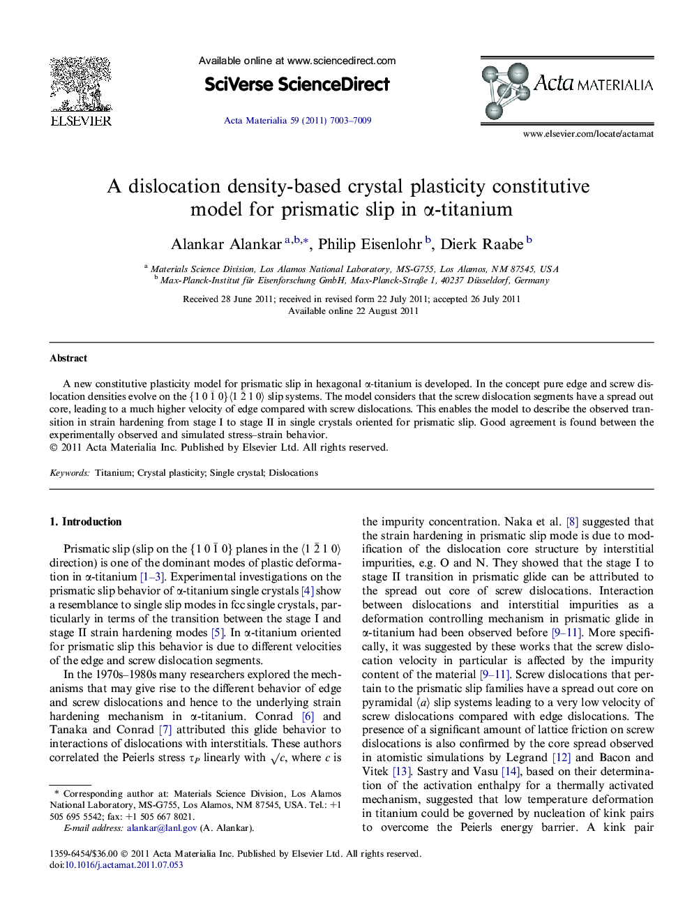 A dislocation density-based crystal plasticity constitutive model for prismatic slip in α-titanium