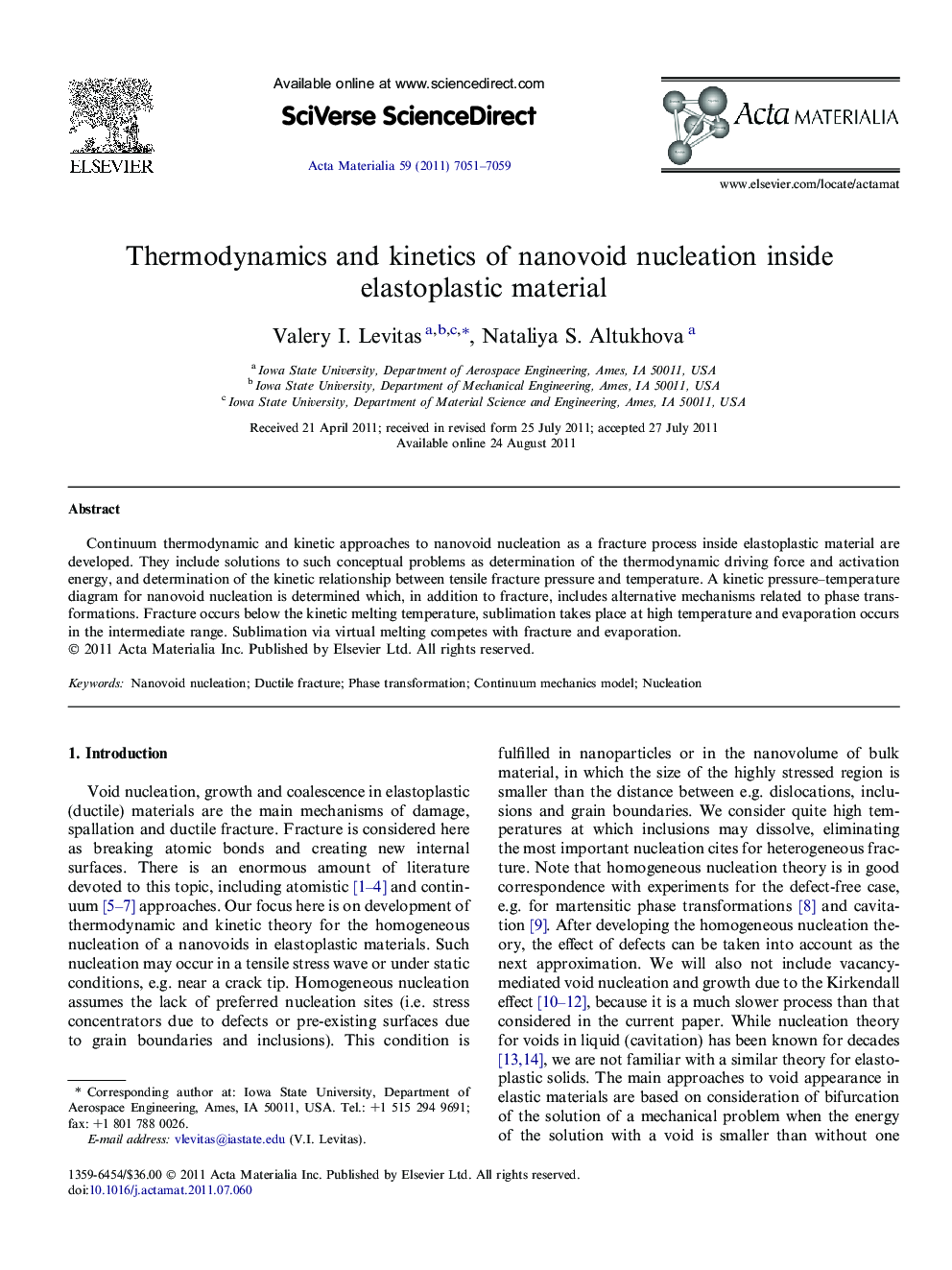 Thermodynamics and kinetics of nanovoid nucleation inside elastoplastic material