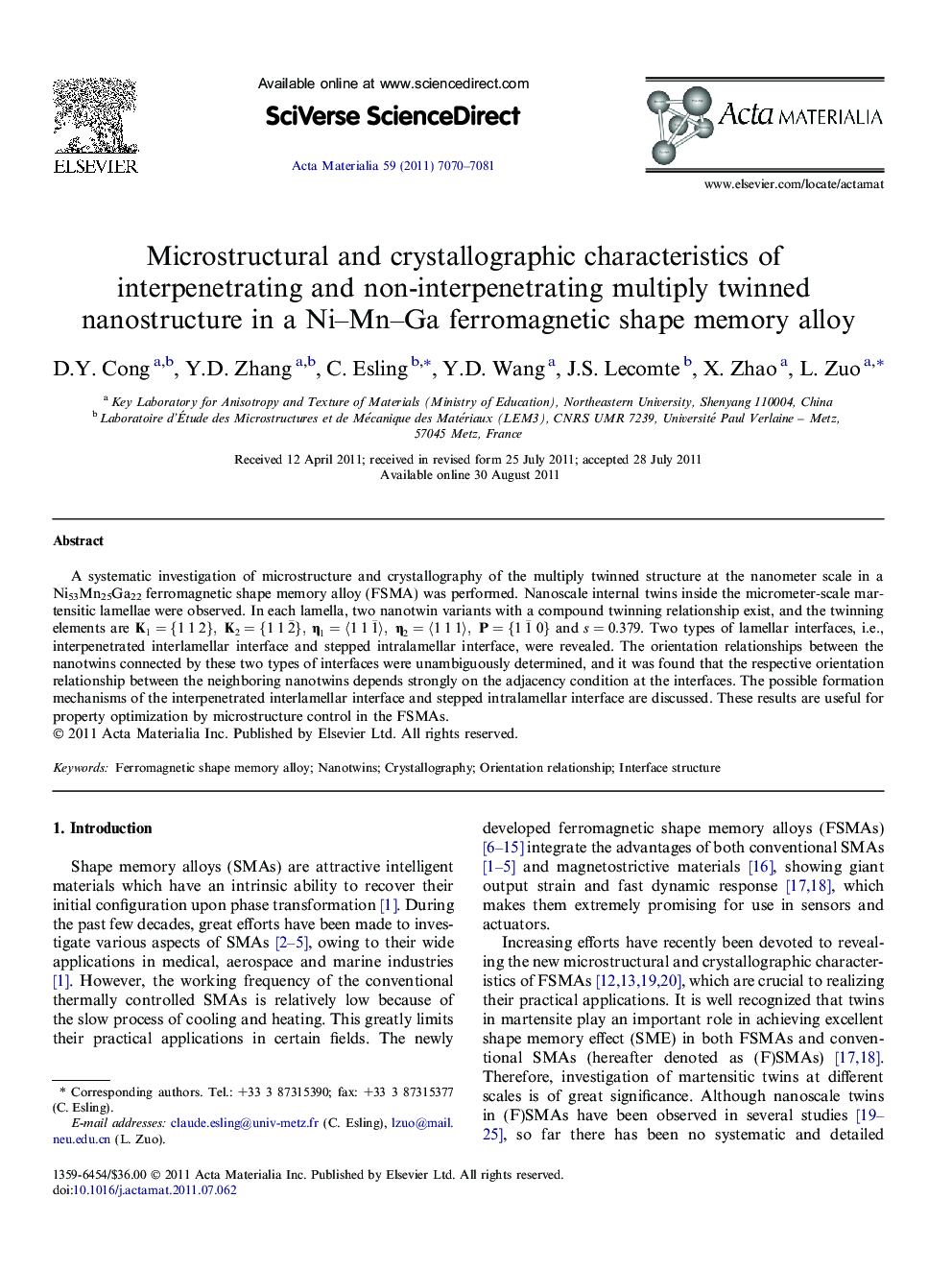 Microstructural and crystallographic characteristics of interpenetrating and non-interpenetrating multiply twinned nanostructure in a Ni–Mn–Ga ferromagnetic shape memory alloy