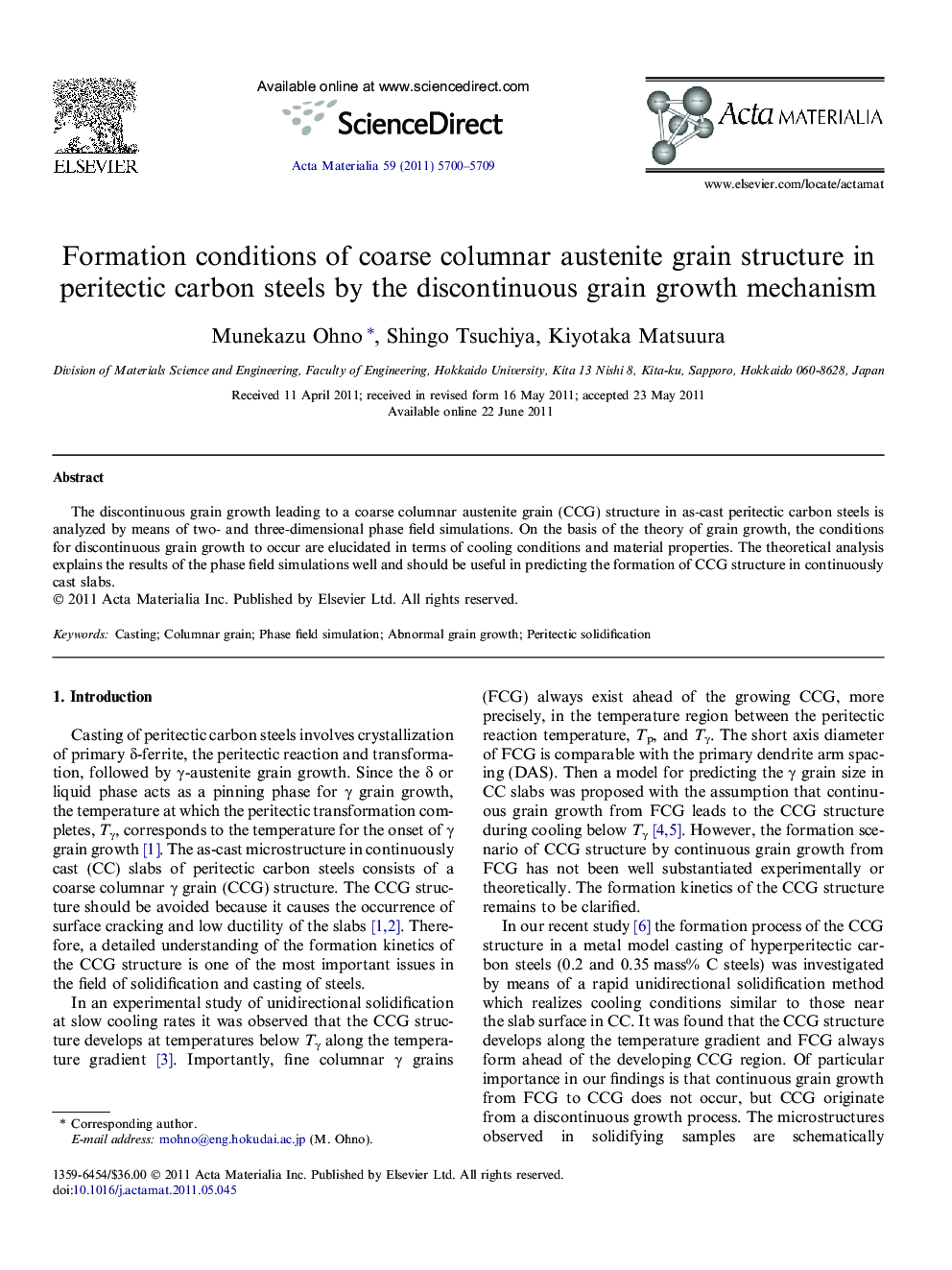 Formation conditions of coarse columnar austenite grain structure in peritectic carbon steels by the discontinuous grain growth mechanism