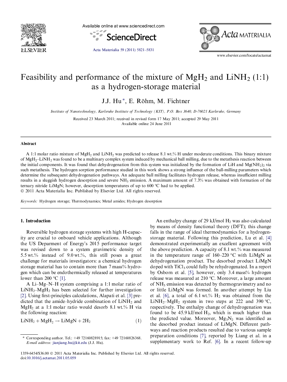 Feasibility and performance of the mixture of MgH2 and LiNH2 (1:1) as a hydrogen-storage material