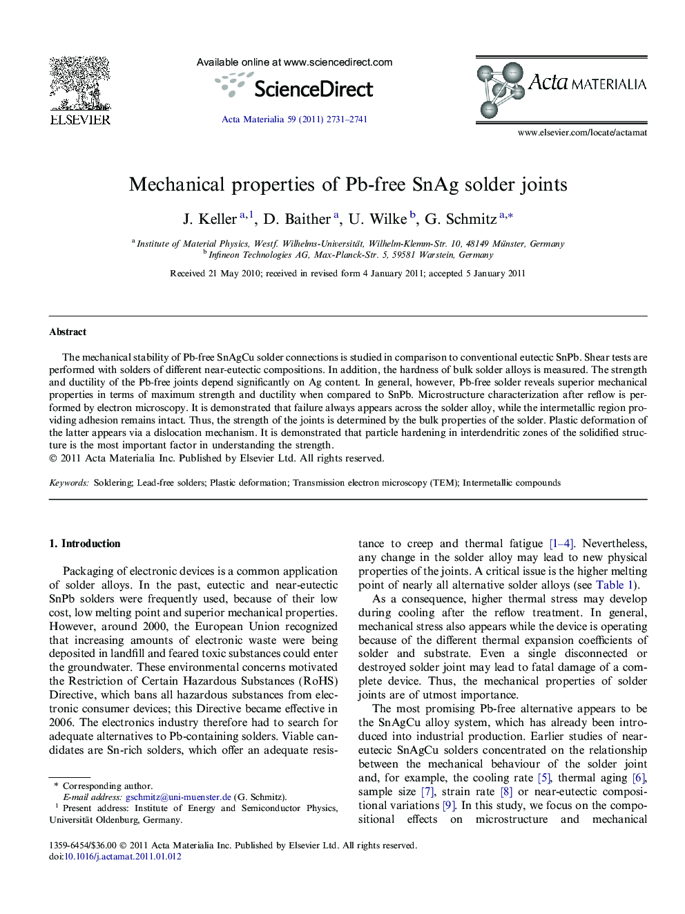 Mechanical properties of Pb-free SnAg solder joints