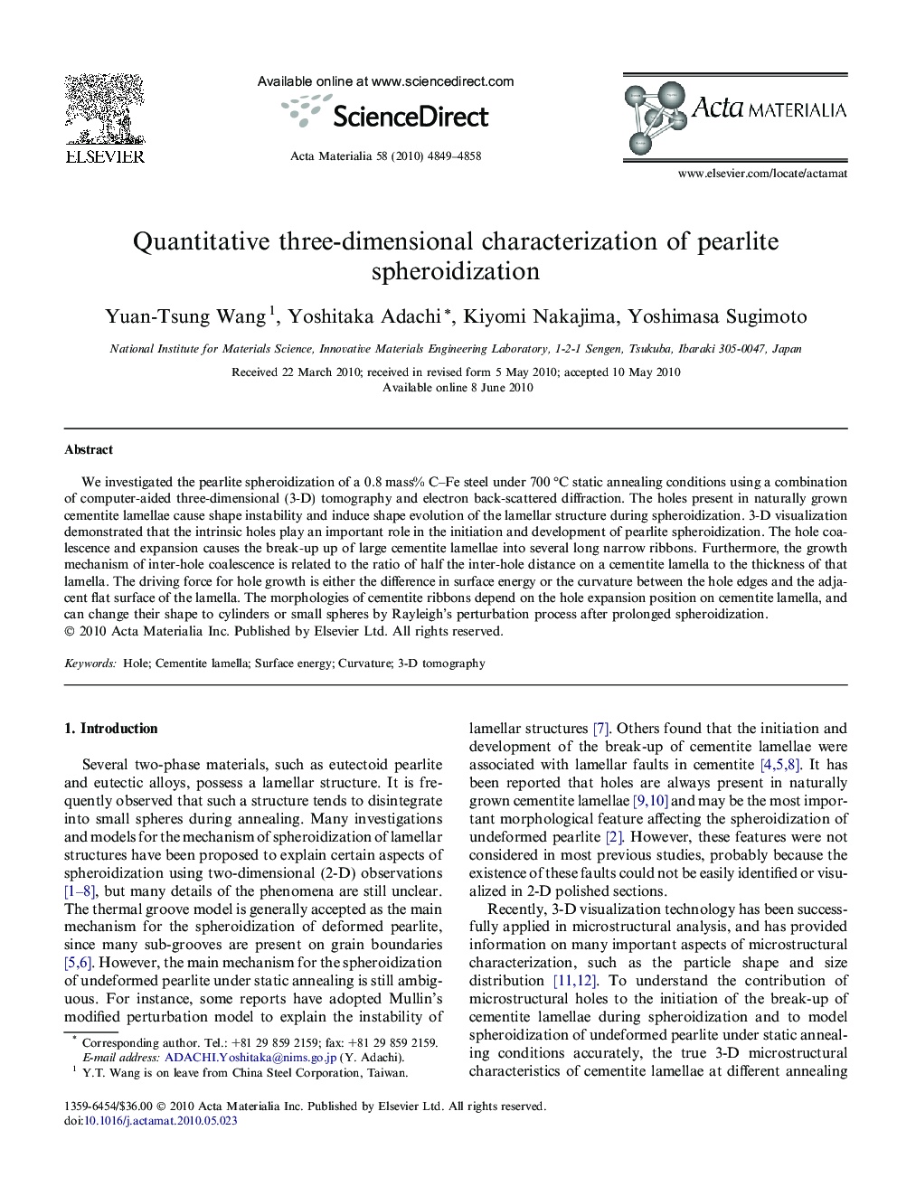 Quantitative three-dimensional characterization of pearlite spheroidization