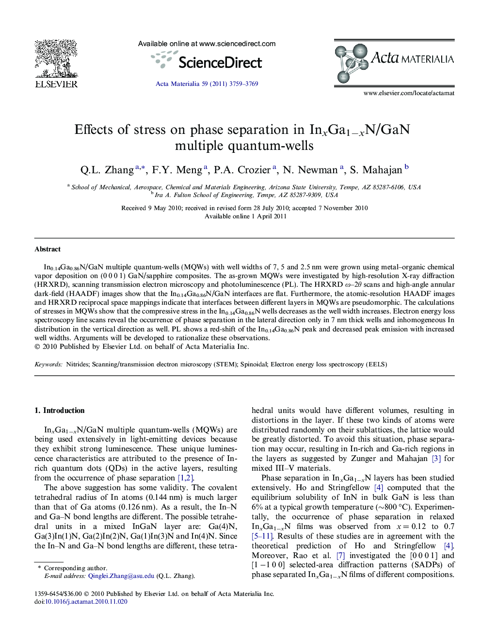 Effects of stress on phase separation in InxGa1−xN/GaN multiple quantum-wells