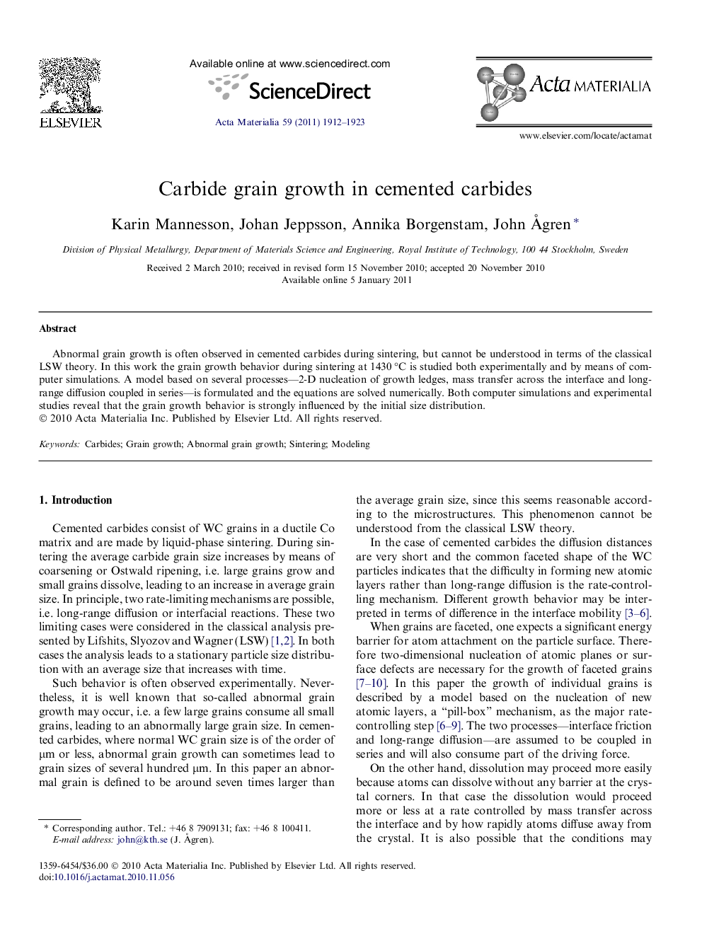 Carbide grain growth in cemented carbides