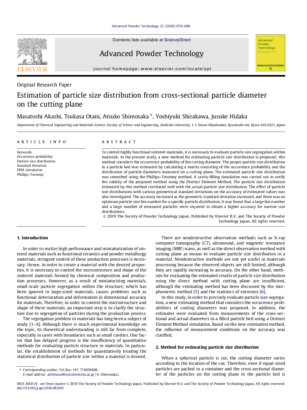 Estimation of particle size distribution from cross-sectional particle diameter on the cutting plane