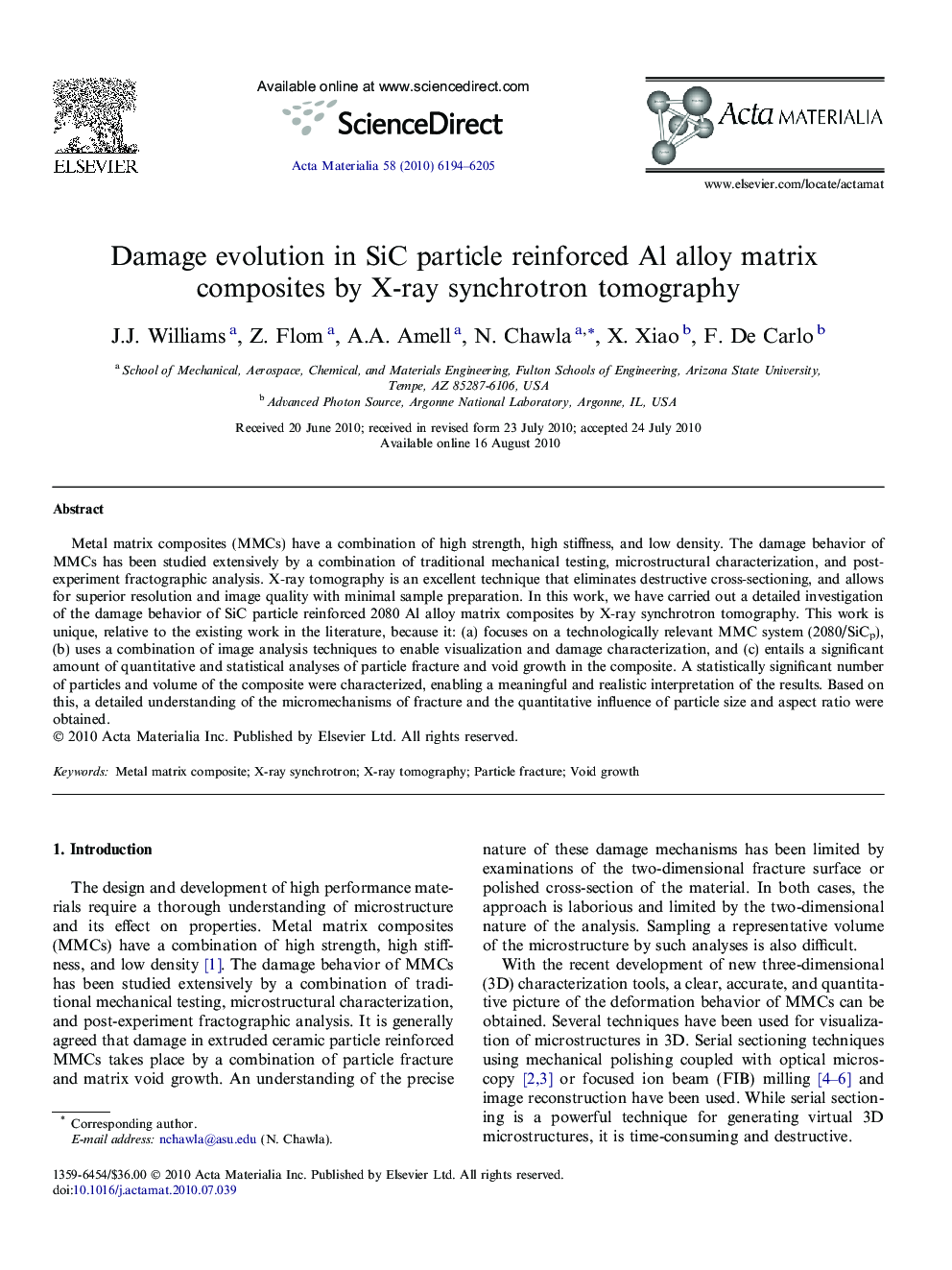 Damage evolution in SiC particle reinforced Al alloy matrix composites by X-ray synchrotron tomography