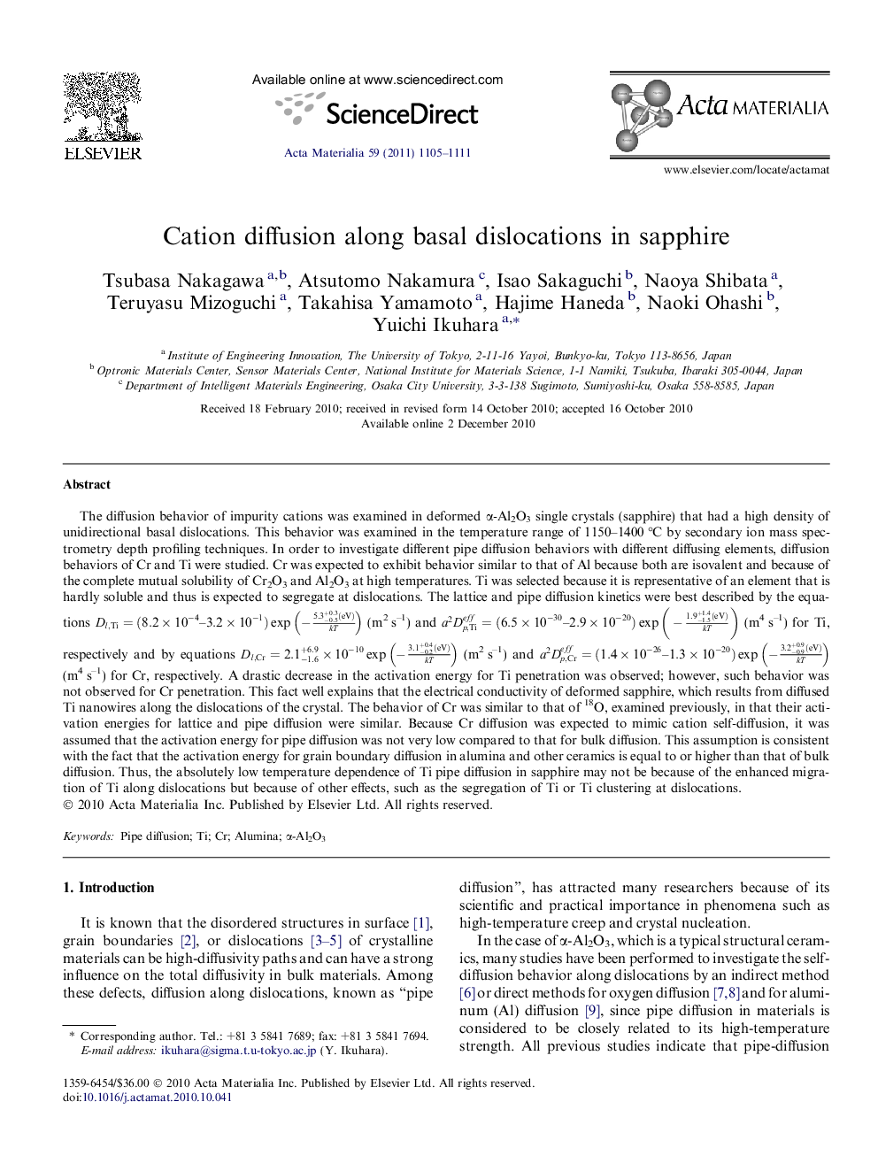 Cation diffusion along basal dislocations in sapphire