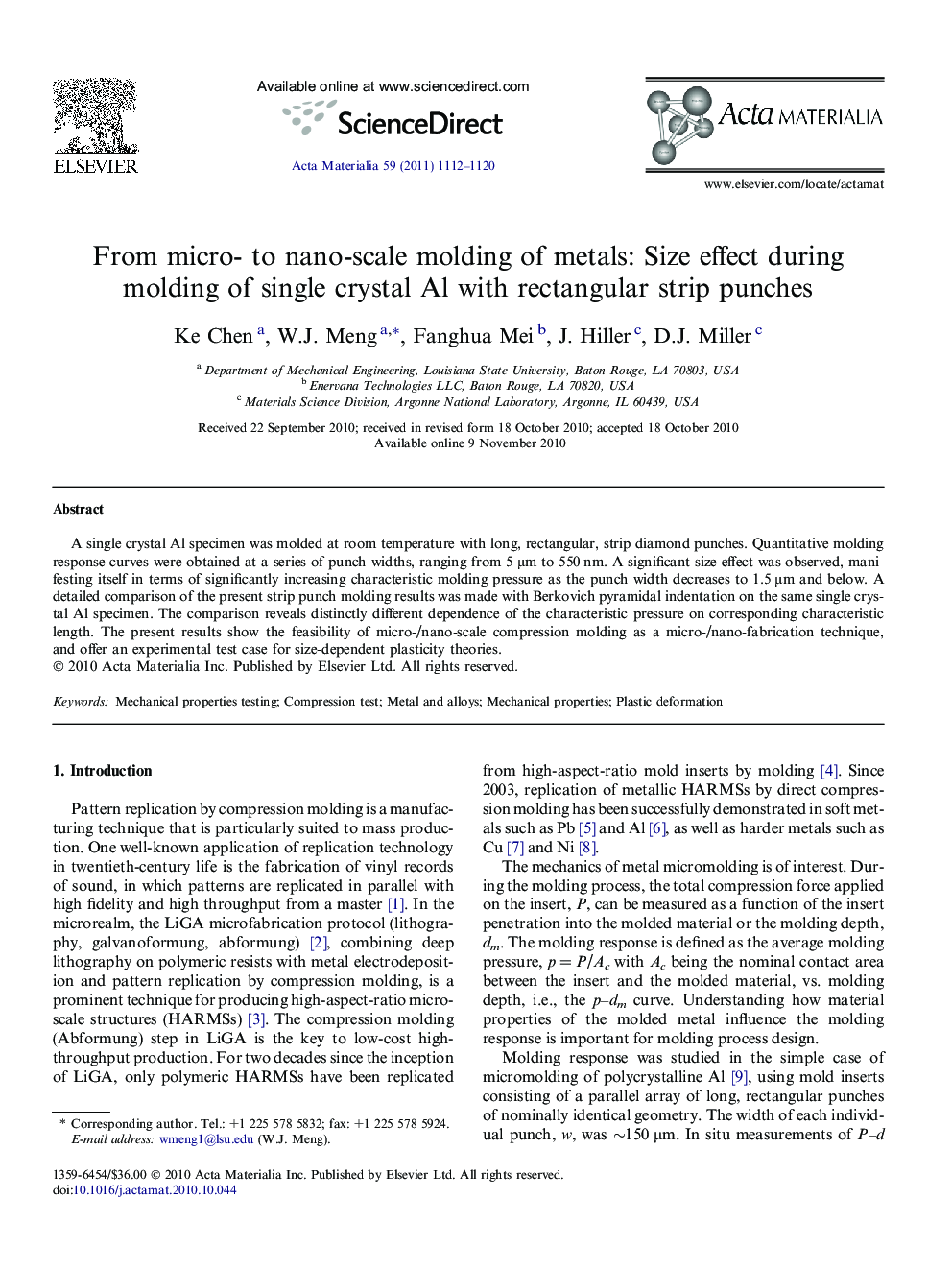From micro- to nano-scale molding of metals: Size effect during molding of single crystal Al with rectangular strip punches
