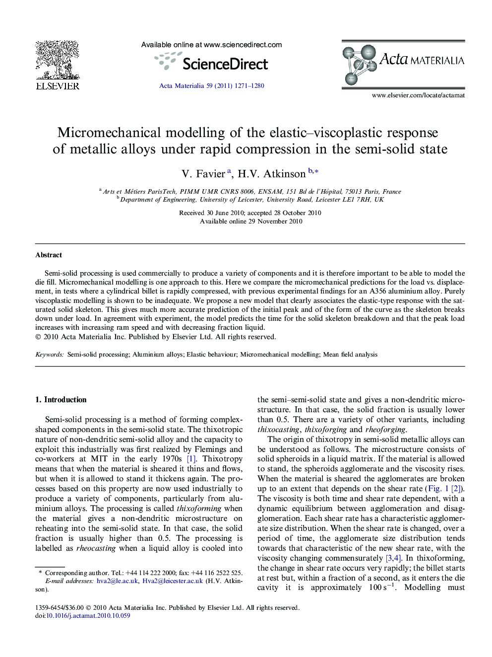 Micromechanical modelling of the elastic–viscoplastic response of metallic alloys under rapid compression in the semi-solid state