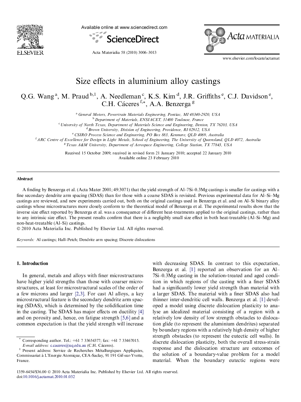 Size effects in aluminium alloy castings