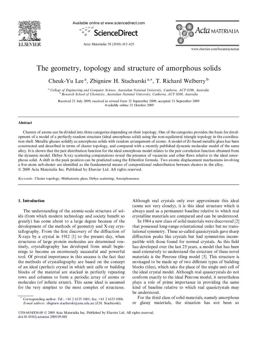 عکس صفحه اول مقاله: The geometry, topology and structure of amorphous solids The geometry, topology and structure of amorphous solids