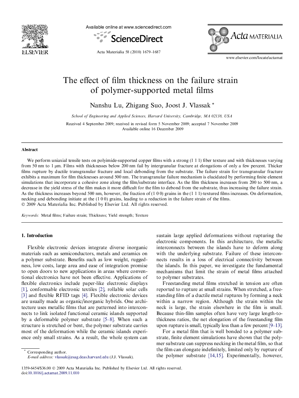 The effect of film thickness on the failure strain of polymer-supported metal films