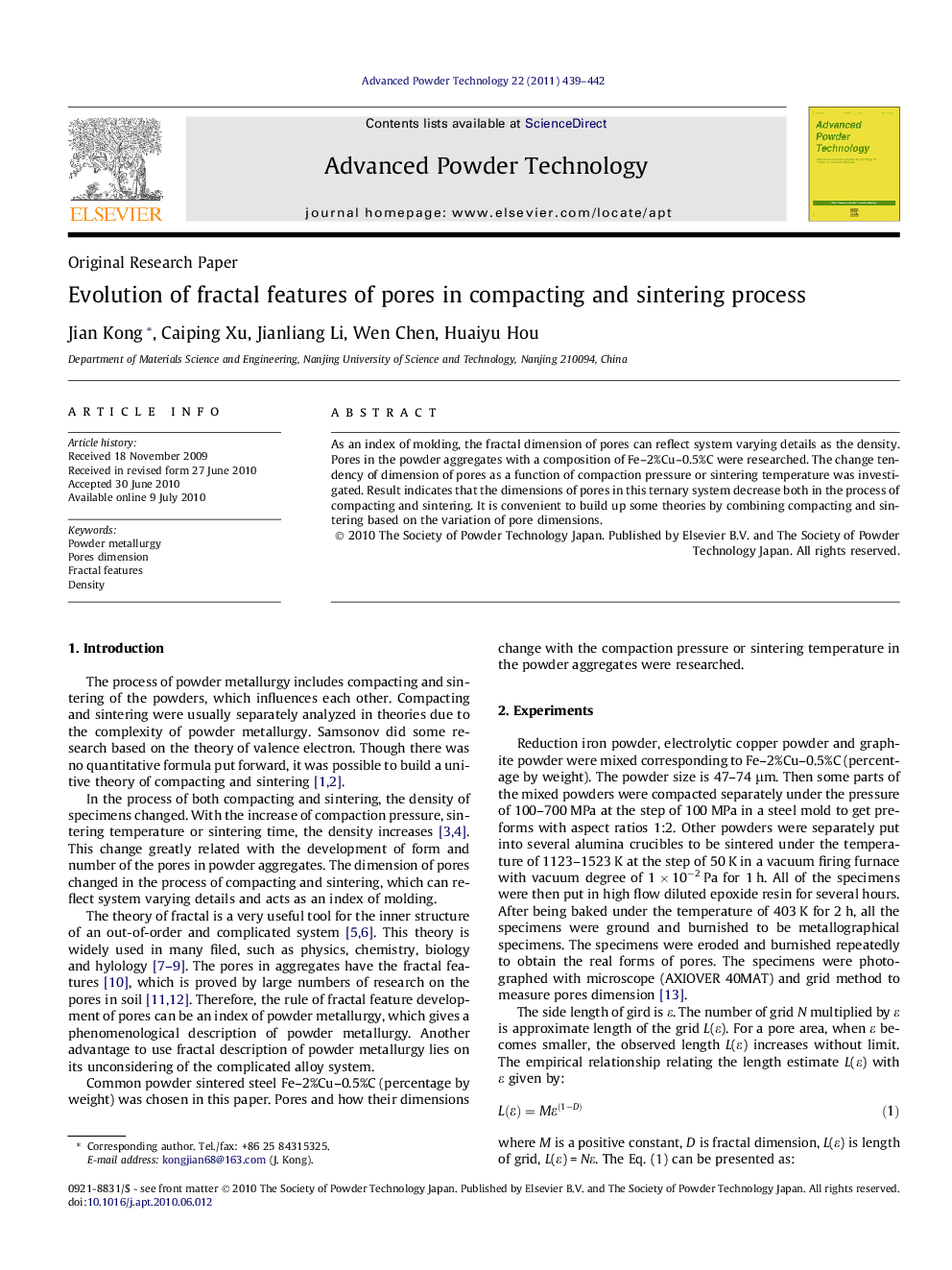 Evolution of fractal features of pores in compacting and sintering process