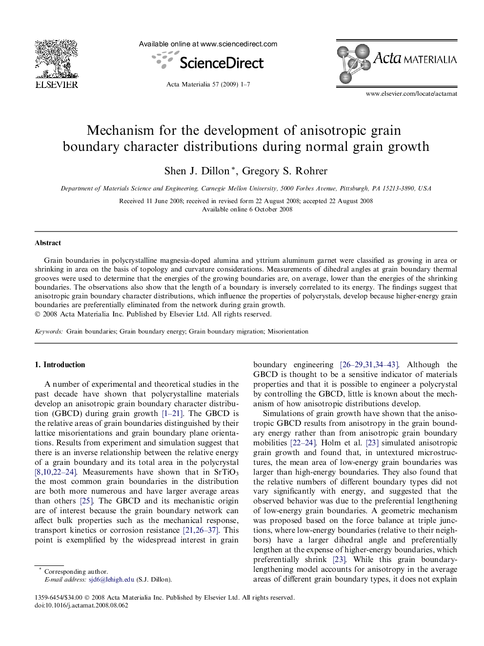 Mechanism for the development of anisotropic grain boundary character distributions during normal grain growth