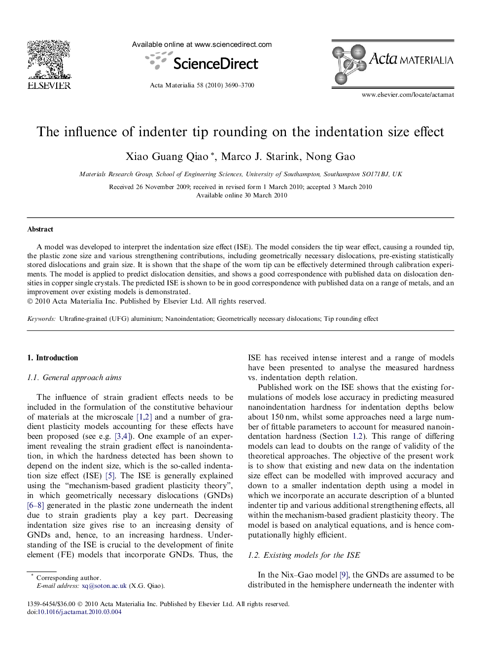 The influence of indenter tip rounding on the indentation size effect