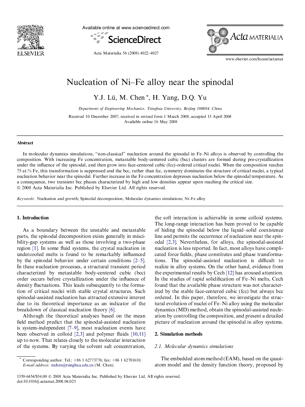 Nucleation of Ni–Fe alloy near the spinodal