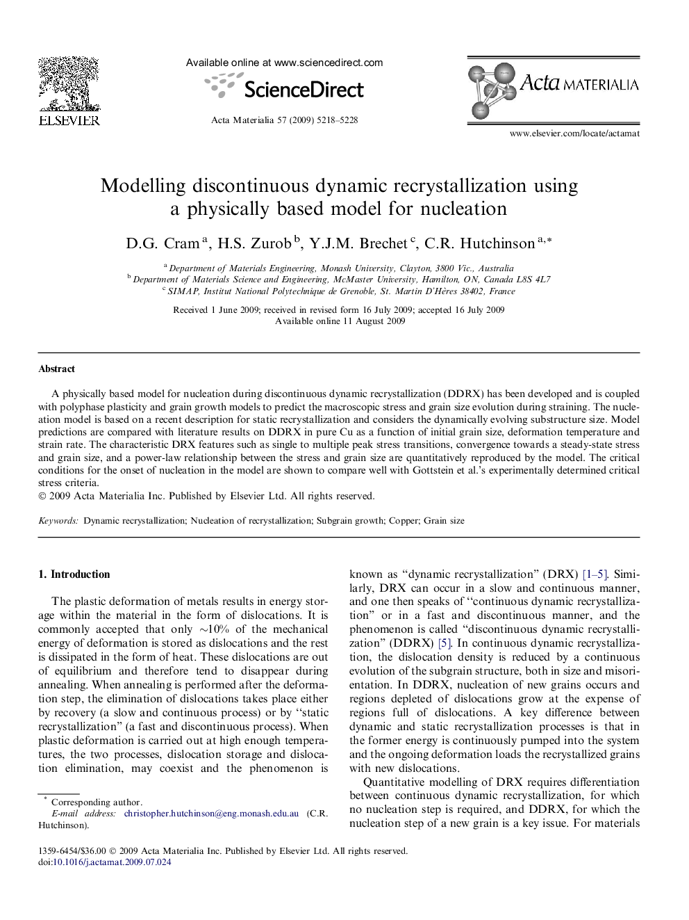 Modelling discontinuous dynamic recrystallization using a physically based model for nucleation