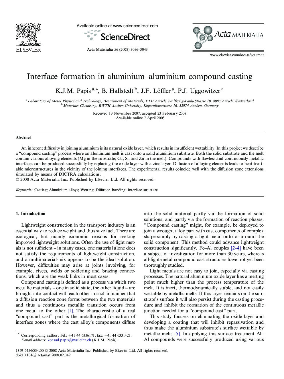 Interface formation in aluminium–aluminium compound casting