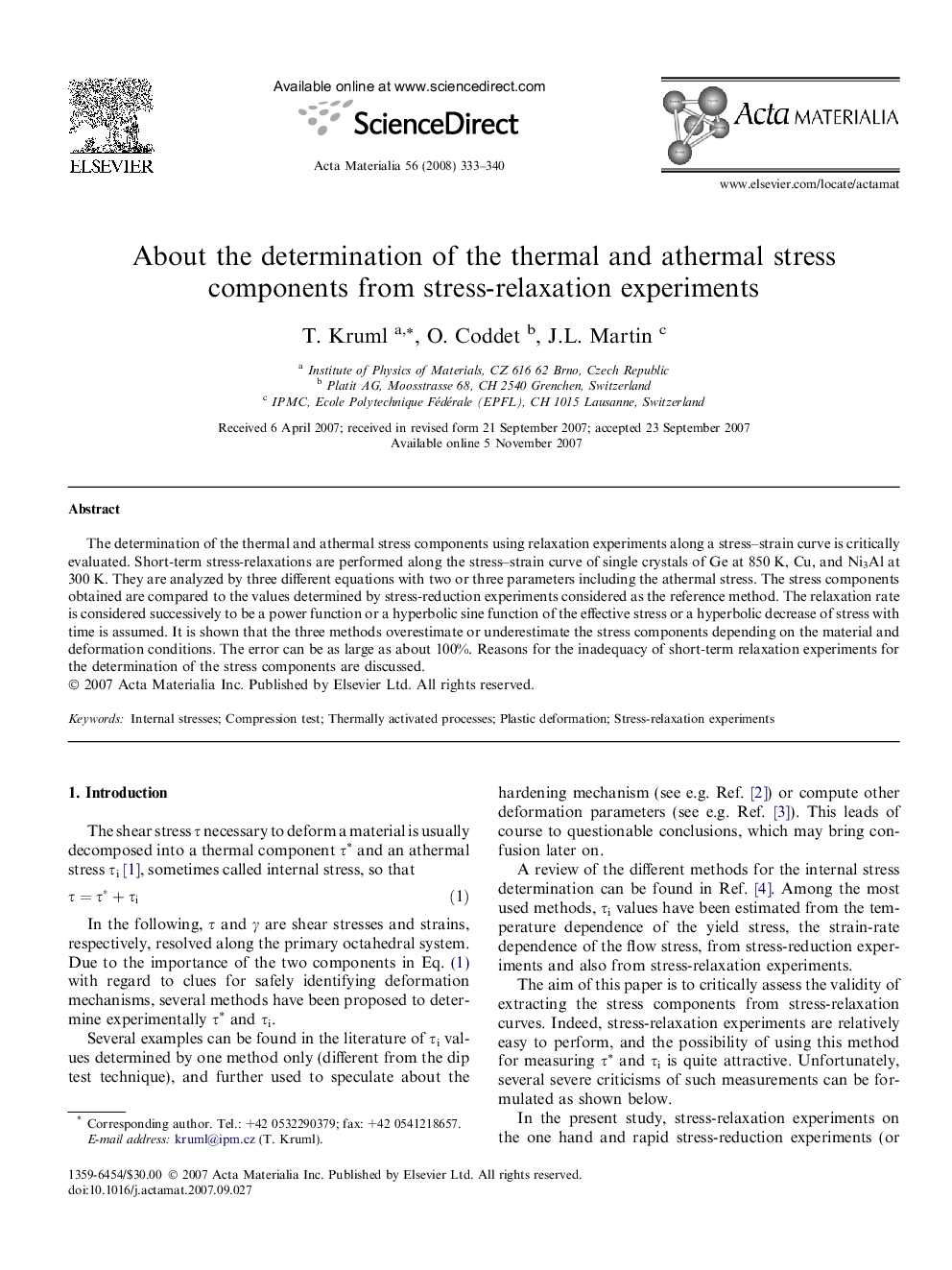 About the determination of the thermal and athermal stress components from stress-relaxation experiments