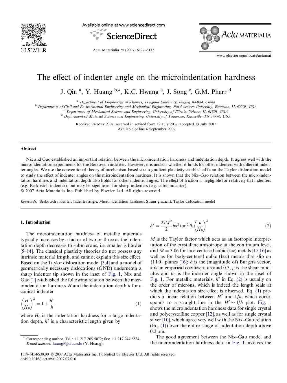 The effect of indenter angle on the microindentation hardness