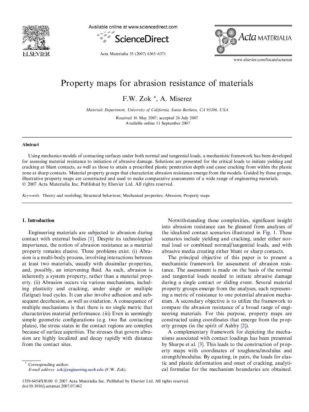 Property maps for abrasion resistance of materials