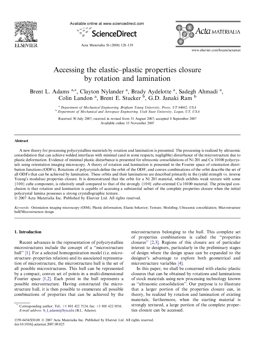 Accessing the elastic–plastic properties closure by rotation and lamination