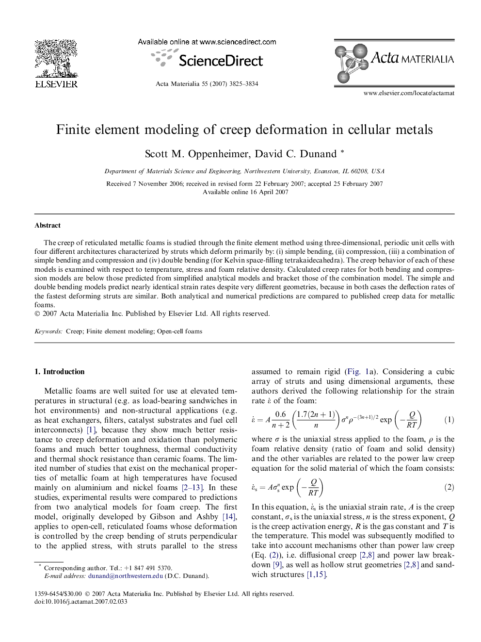 Finite element modeling of creep deformation in cellular metals