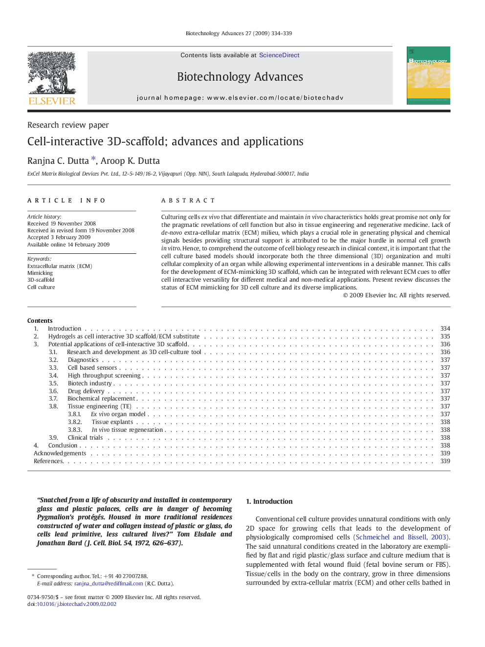 Cell-interactive 3D-scaffold; advances and applications