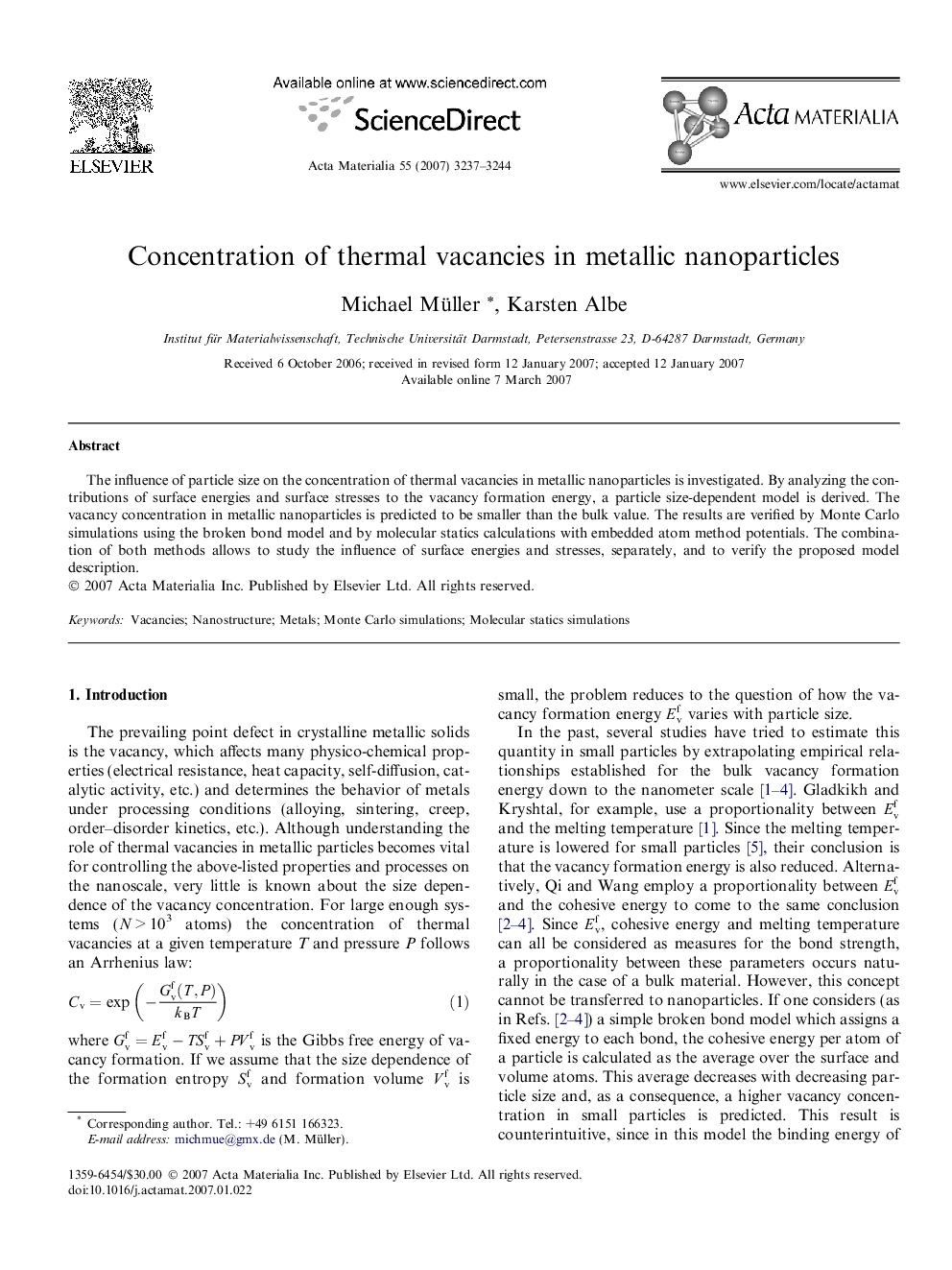 Concentration of thermal vacancies in metallic nanoparticles