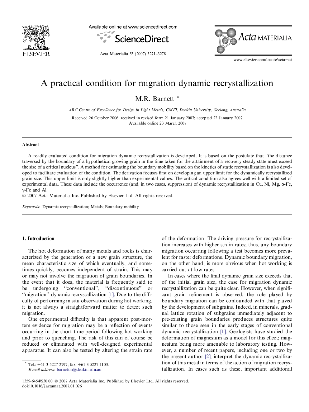 A practical condition for migration dynamic recrystallization