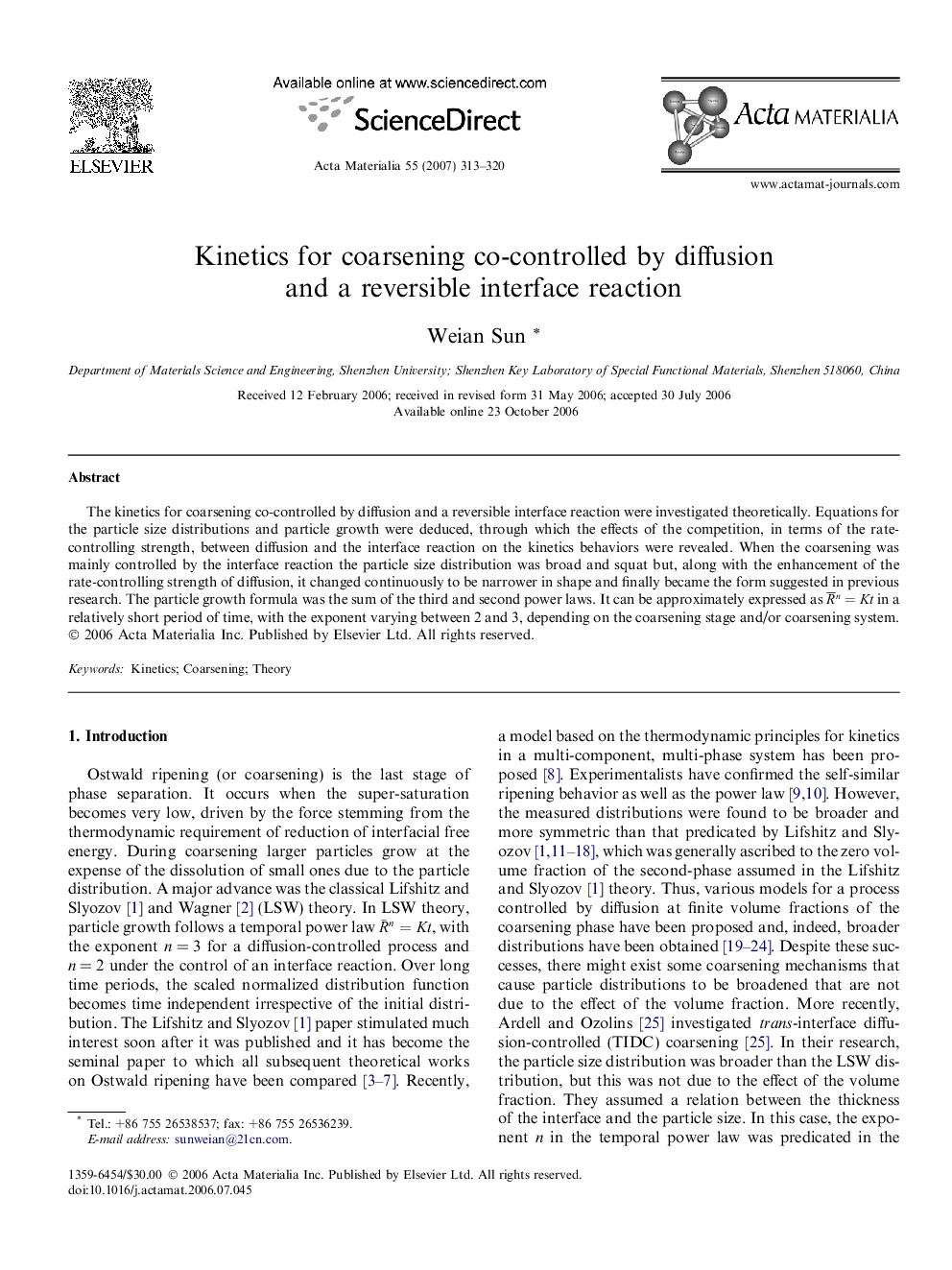 Kinetics for coarsening co-controlled by diffusion and a reversible interface reaction