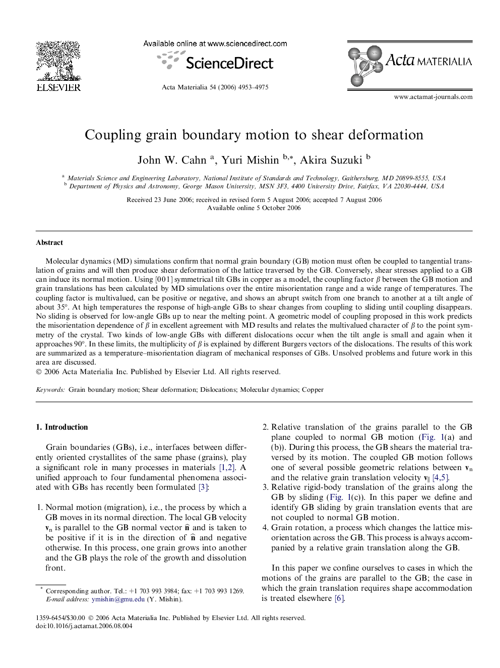 Coupling grain boundary motion to shear deformation