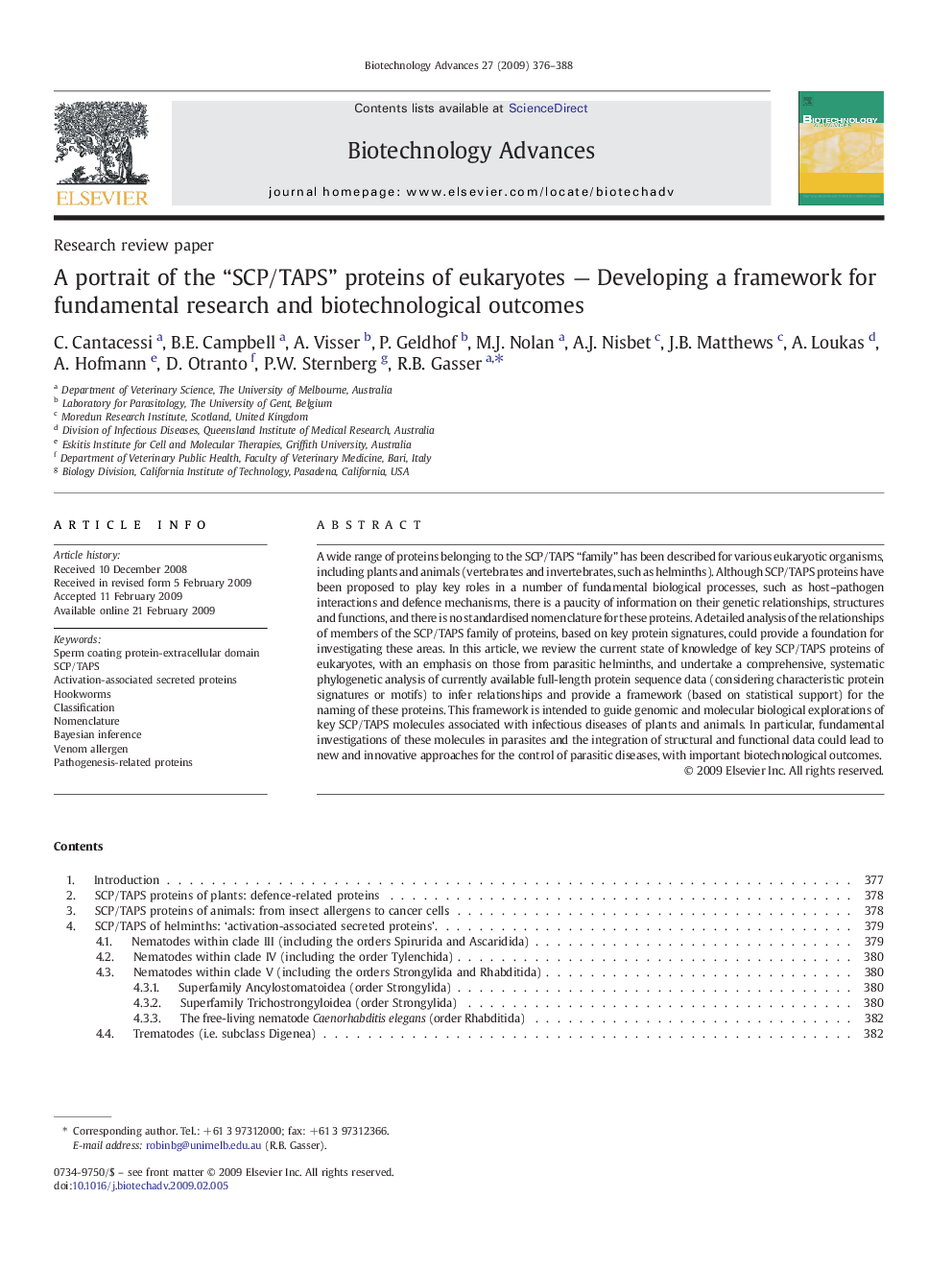 A portrait of the “SCP/TAPS” proteins of eukaryotes — Developing a framework for fundamental research and biotechnological outcomes