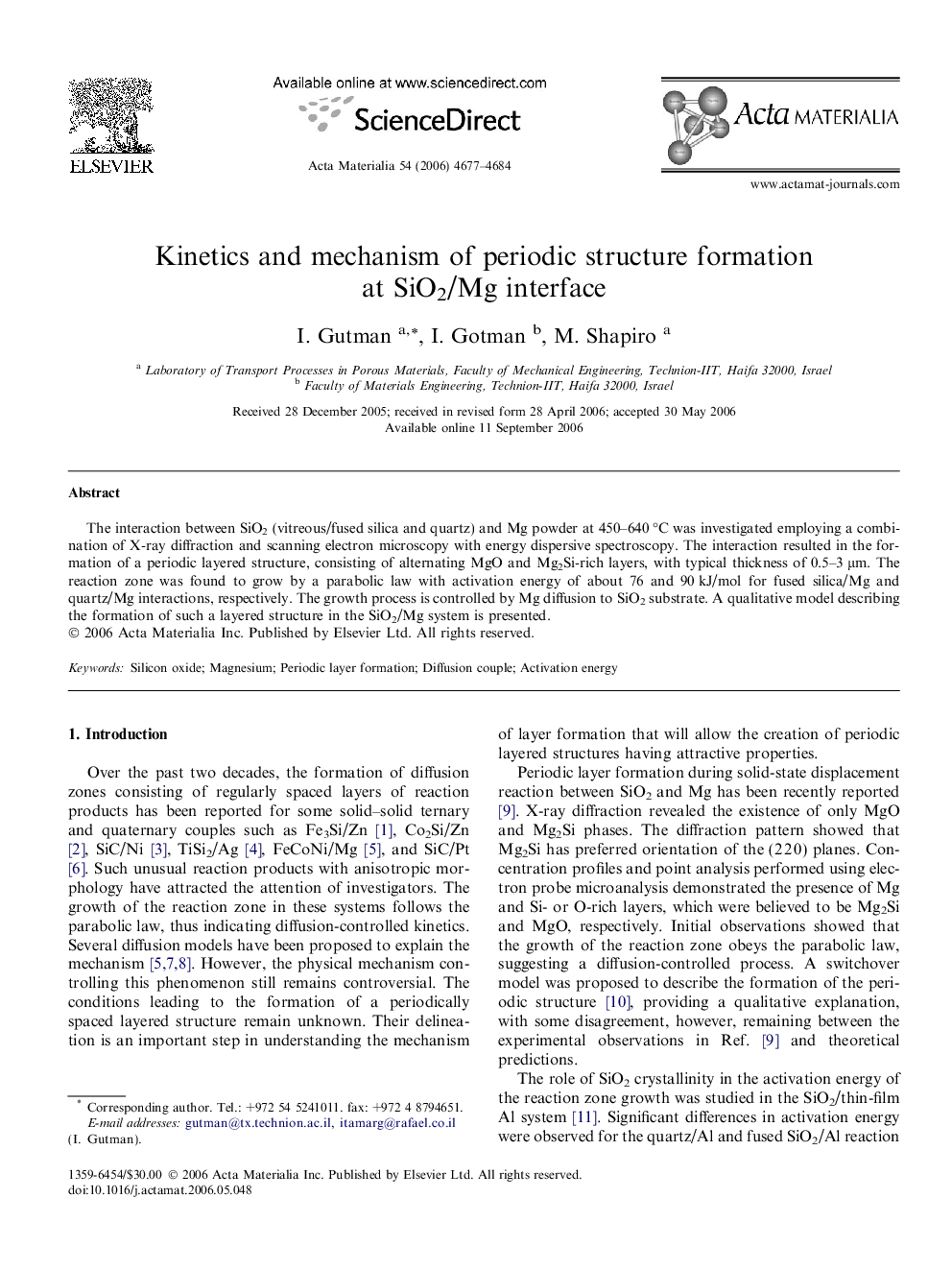 Kinetics and mechanism of periodic structure formation at SiO2/Mg interface