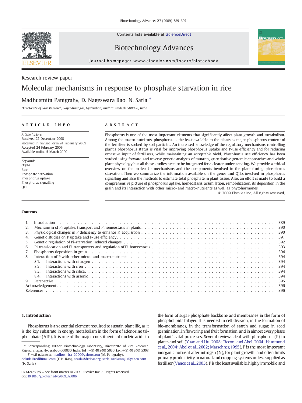 Molecular mechanisms in response to phosphate starvation in rice