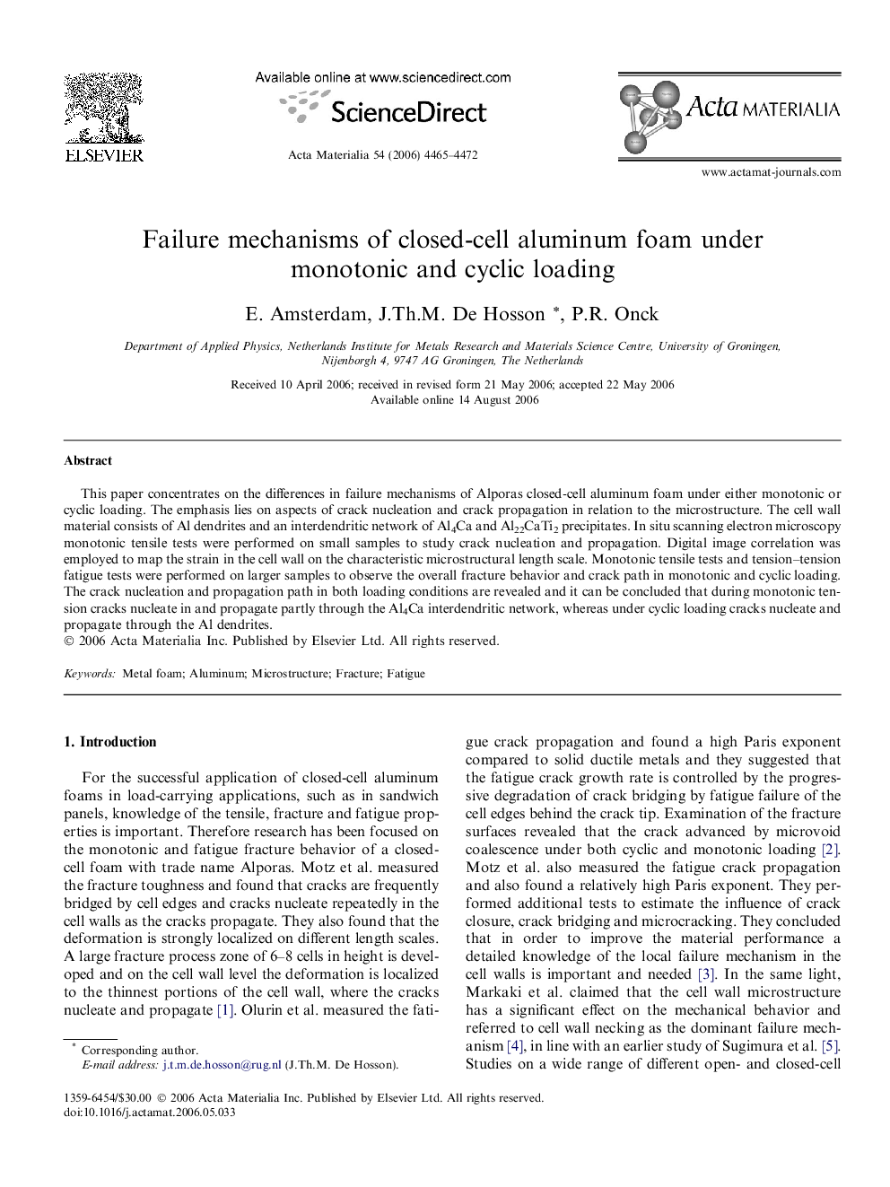 Failure mechanisms of closed-cell aluminum foam under monotonic and cyclic loading