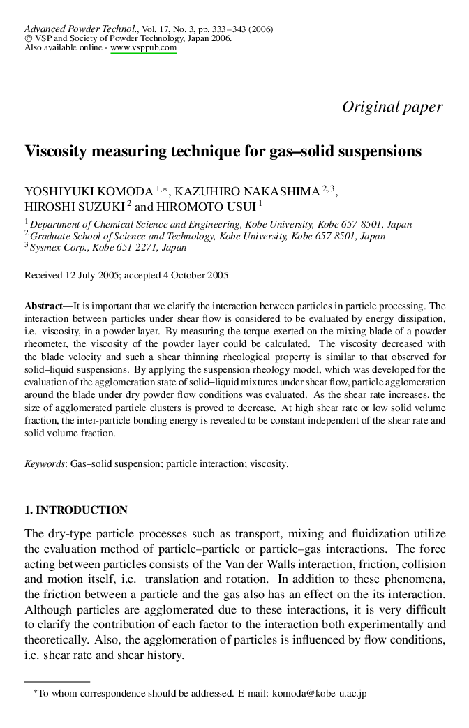 Viscosity measuring technique for gas-solid suspensions