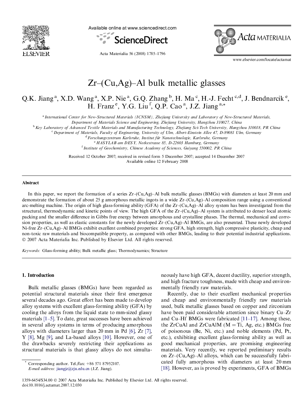 Zr–(Cu,Ag)–Al bulk metallic glasses