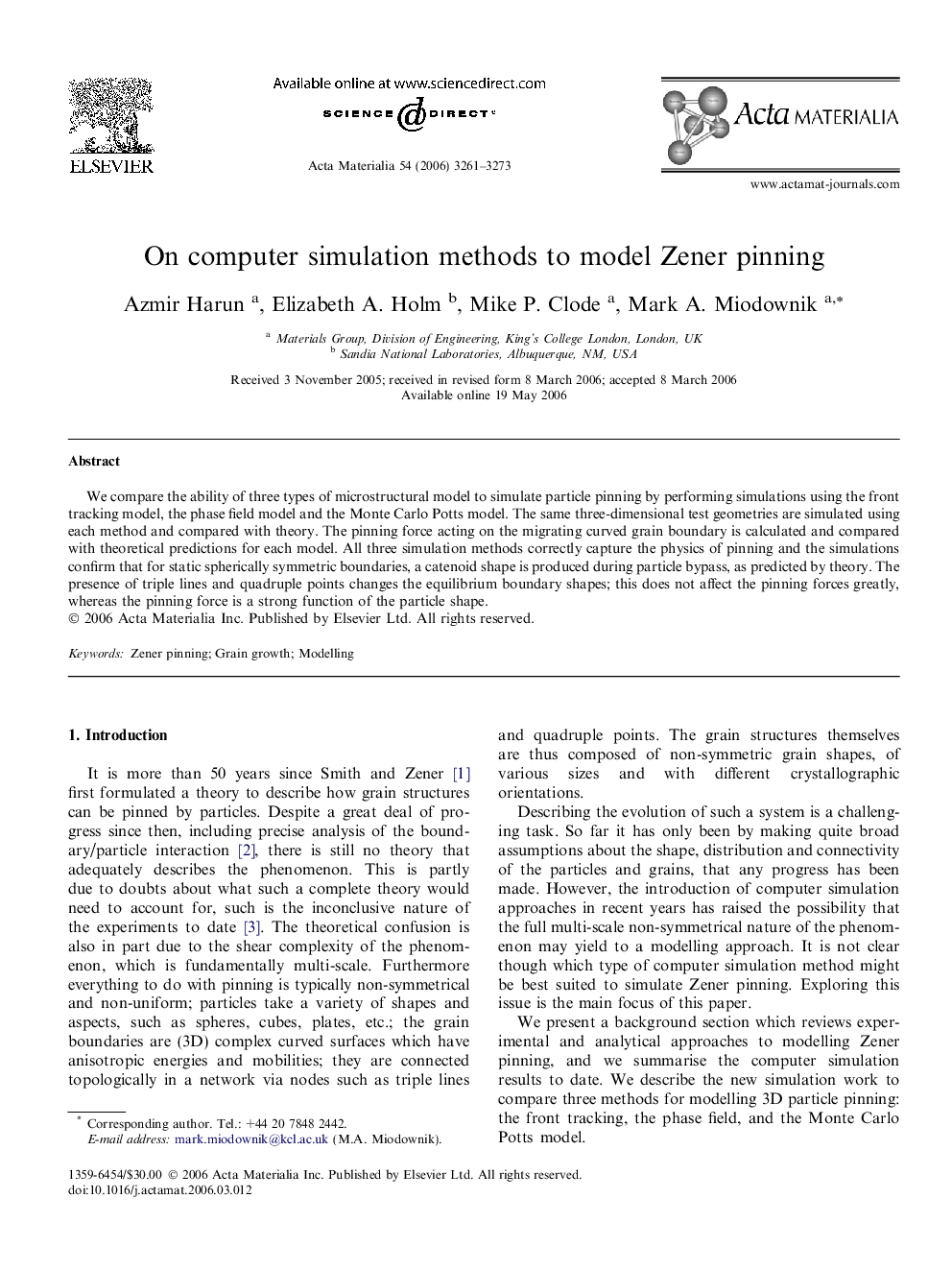 On computer simulation methods to model Zener pinning