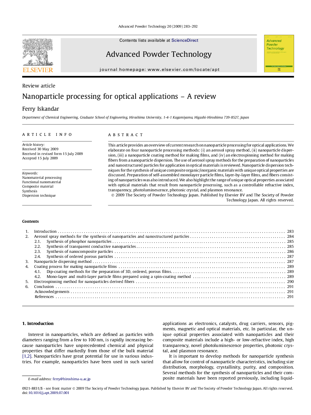 Nanoparticle processing for optical applications – A review